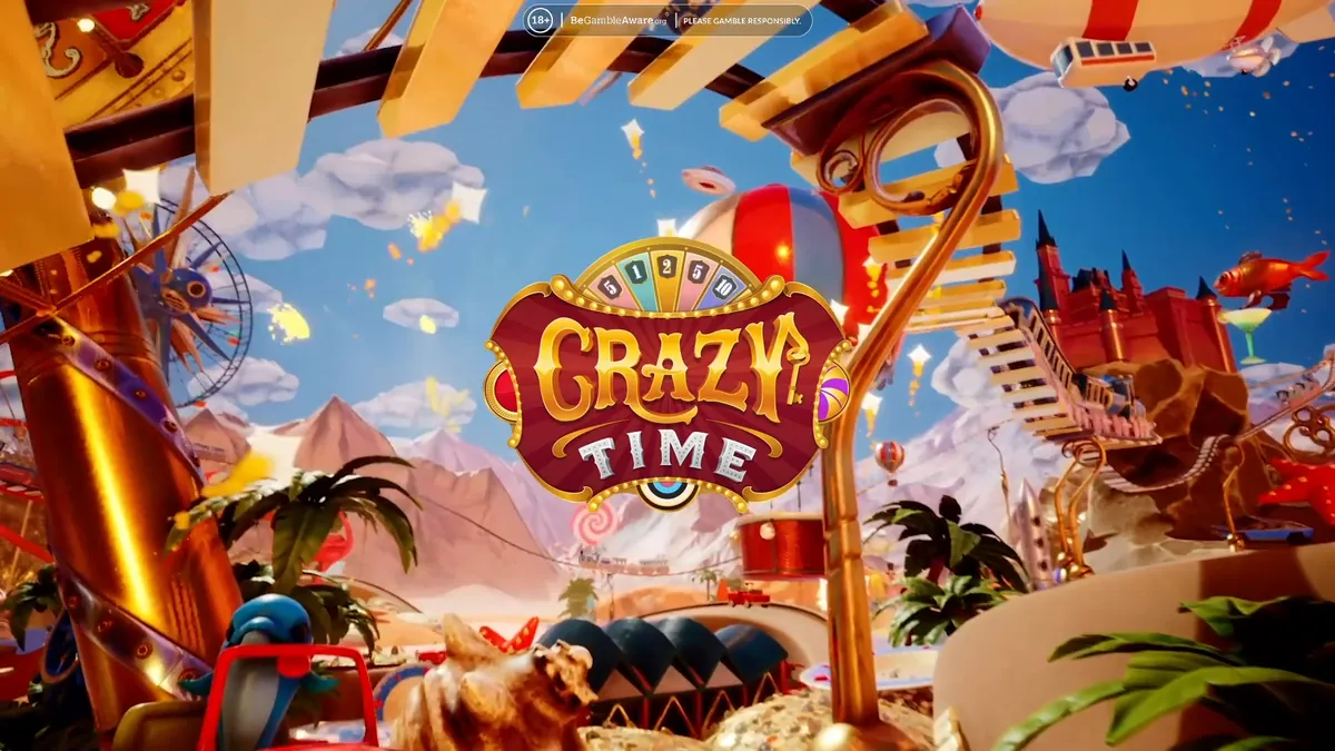 Il logo di Crazy Time con mongolfiere e castello sullo sfondo